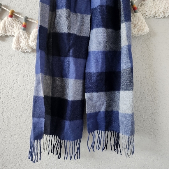 Classic Alpaca 100% Baby Alpaca Woven Buffalo Plaid Scarf Blue Winter Warm - Picture 3 of 8